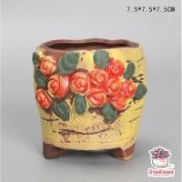 ราคา กระถางดินเผาเคลือบสี ลายกุหลาบ กระถางต้นไม้ ไม้อวบน้ำ กุหลาบหิน cactus succulentหลากหลายสายพันธุ์ (6241444159)