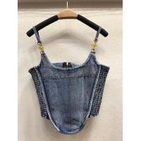 ราคา เสื้อครอปยีนส์ สายเดี่ยว แต่งดีเทลอะไหล่ทอง ชายเว้า สไตล์ฮ่องกง (19944645261)