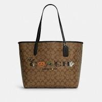 ราคา ของแท้ Coach 5714 City Tote IN SIGNATURE CANVAS WITH HALLOWEENN พิมพ์ผู้หญิงไหล่กระเป๋าช้อปปิ้ง (16202663866)