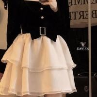 ราคา ชุดเอวสูง ชุดสไตล์เกาหลีน่ารักมาก เดรสสั้นเเขนยาวกระโปรงพองสีขาวสดใสน่ารักสไตล์เกาหลี (19052649629)