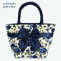 ราคา กระเป๋าสายเกลียว ขนาด S กระเป๋าถือ กระเป๋าผูกโบว์ ลายดอกกุหลาบสีกรม (9710012385)