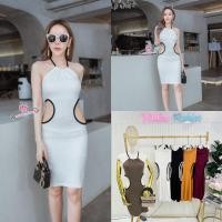 ราคา เดรส รูดผูกคอ เว้าเอว ผ้าเรย่อน อก32 38 ยาว30 ทรงสวยมาก (16441705545)