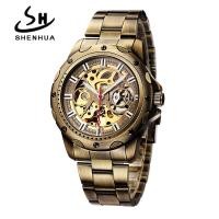 ราคา SHENHUA นาฬิกากลไกอัตโนมัติของผู้ชายนาฬิกาสายหนังแบรนด์หรูแนวสปอร์ตสีบรอนซ์แนววินเทจสำหรับผู้ชายของขวัญ (19940925186)