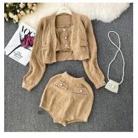 ราคา Cici Z1602 SET 3 ชิ้น เกาะอก กางเกงขาสั้น มาพร้อมกับเสื้อคลุมไหมพรมแขนยาว เรียบหรูสไตล์โคเรียสุด (20579873651)