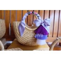 ราคา ครึ่งวงกลม กระเป๋าสานทรงสวย Classic พร้อมตกแต่งพู่ ผ้าพันหูกระเป๋า (17392605342)