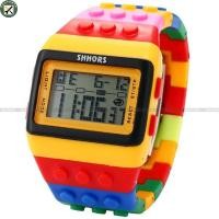 ราคา BouPower SHHORS LCD Digital Alarm Lady Men Block Constructor Stopwatch Sport Rubber Watch LED091 (20039329775)