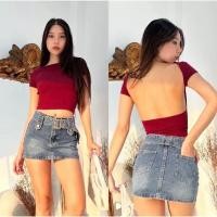 ราคา 2BEll KERIS TOP เสื้อแขนสั้น ทรงเว้าหลัง มีหลายสีให้เลือกผ้าเรย่อนยืดได้เยอะหน้าหลังใส่ได้หมดทรงสวยดูเก๋ไม่เหมือนใคร (19484367850)