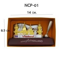 ราคา ที่วางนามบัตร ที่เสียบปากกา 2 in 1 ฐานแท่นวางไม้ ของที่ระลึก ของฝาก ลายไทย (20229321738)