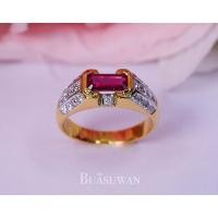 ราคา แหวนพลอยทับทิม ประดับด้วยพลอยทับทิม พลอยดิบ และเพชรเบลเยียม ตัวเรือนทองคำแท้ 18K การันตีใบรับประกันจากทางร้าน พลอยแท้ ทองแท้ (13792953138)