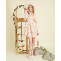 ราคา Wila Riviera Dress เดรสวินเทจ สีชมพูพีช พิมพ์ลายดอกไม้ การ์ตูนFolkart ยุโรป สม็อกหลัง (18816639054)