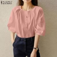 ราคา ZANZEA เสื้อผู้หญิงแขนสามส่วนสีพื้นลำลองสำหรับเสื้อยืดคอกลมเสื้อยืดทรงหลวมเสื้อเชิ้ต 8 (20003793698)