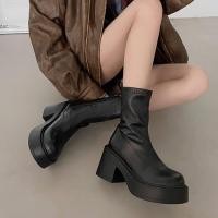 ราคา OhblablaShoes NEW พร้อมส่ง รองเท้าบูท เรียบ ส้นตึก สูง8 8 5ซม มีซิปข้าง สีดำ (20572944382)