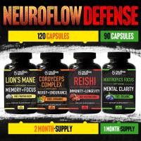 ราคา Mushroom Neuro Flow Defense Combo Value Pack x4 Bottles แคปซูลเห็ดหัวลิง Lions Mane ถั่งเช่า Cordyceps Complex เห็ดหลินจือ Reishi Nootropics Focus 1 or 2 Month Supply (20572703172)