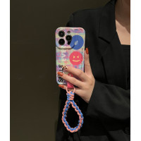 ราคา Camo Smiley Face Phone Case สำหรับ iPhone14Promax Rose กระเป๋าหูฟังทรงกลมสีแดงสำหรับ iPhone13Pro สีชมพูสีม่วงถักเชือกโทรศัพท์สำหรับ iPhone12Promax Graffiti เอียงสายคล้องไหล่กรณีสำหรับ iPhone11 (205374