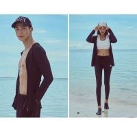 ราคา ชุดว่ายน้ำแขนยาว คู่รัก กันUV ชุดว่ายน้ำเซ็ทชายหญิง สีดำ M XXXL SK065 (7389437659)