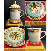 ราคา Benjarong แก้ว เบญจรงค์ เคลือบ ลงยา น้้ำเงินขอบ เหลืองขอบ น้ำตาลแดงขอบ เขียวขอบ (5782896881)