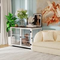 ราคา BingoPaw กรงสุนัข แบบกรงสุนัขใหญ่ หน้าท็อปไม้ เหล็กเคลือบผิว สีดำ สีขาว Wooden Dog Crate Furniture Side Table Style Sturdy Iron Metal Crate Frame 3 Lockable Doors with Removable Tray (16942518425)