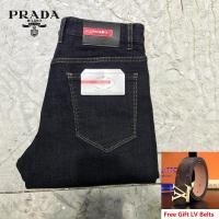 ราคา Pradas กางเกงยีนส์ผู้ชายผ้ายืดปกติกางเกงยีนส์แฟชั่นสไตล์คลาสสิกลำลองธุรกิจกางเกงผ้ายีนส์สีดำ ฟรีของขวัญ LV เข็มขัด (10547403091)