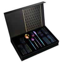 ราคา ชุดช้อนส้อมสีดำทอง24ชิ้นชุด Flatware พร้อมบริการกล่องของขวัญสำหรับ6ท่านชุดเครื่องเงินสแตนเลสคุณภาพสูงชุดช้อนส้อมขัดกระจกดีไซน์หรูหรา (15450211632)