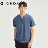 ราคา GIORDANO ผู้ชาย เสื้อยืดแขนสั้นคอเฮนเลย์ผ้าฝ้ายถักสีทึบ Free Shipping 01023418 (17565708026)