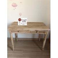 ราคา โต๊ะไม้สัก 2 ลิ้นชัก 60 ขากลึง งานดิบ (20686129985)