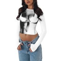 ราคา เสื้อแนวกรันจ์โชว์สะดือแขนยาวเสื้อครอปครึ่งตัวแบบกอธิคของผู้หญิงคอกลมแบบนามธรรม (20223598113)