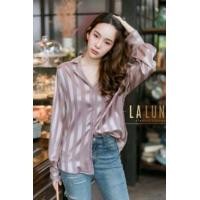 ราคา เสื้อเชิ้ตผ้าซาติน ลายทาง ทรงสวย ผ้าเนื้อดี ป้ายLalune (18178484051)