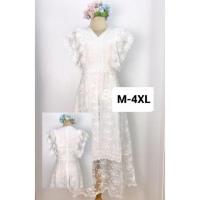 ราคา เดรสขาวออกงานชุดไปวัด M 4XL Maxi Dress เดรสลูกไม้สีขาวแขนระบาย งานป้าย Love Love (17969218482)