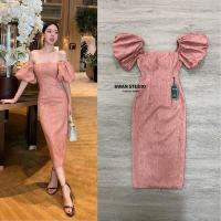 ราคา Swan เดรสปาดไหล่ออกงาน เดรสออกงานปาดไหล่ ชุดเดรสสีพีช (19811262383)