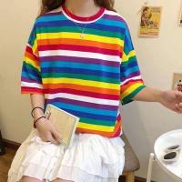 ราคา koki2shop New พิเศษเสื้อยืดoversize ลายทาง สีรุ้งสดใส สไตล์เกาหลี Stripped T shirts พร้อมส่ง 009 (1849438785)