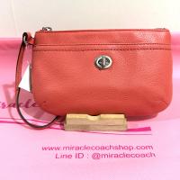 ราคา กระเป๋าคล้องมือ COACH แท้ หนังแท้ หนังนิ่ม มีสายคล้องมือ ใส่โทรศัพท์มือถือได้ มีช่องด้านหน้า ขนาดกลาง Coach Park Leather Medium Wristlet Tearose (20288730072)