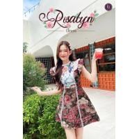 ราคา Boniga สีแดงเข้ม B081 เดรสสั้นผ้าทอลายกุหลาบ พิมพ์ลายเเมว เดรสสั้นเเขนสั้น เดรสสั้นกุหลาบผ้าทอ (20568872995)