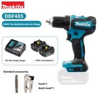 ราคา ของแท้ 100 Makita ไขควงไร้สาย DDF485 สว่านไร้สาย สว่านไฟฟ้าแบบไร้แปรงถ่าน มาพร้อมกับแบตเตอรี่ลิเธียม 18V สองก้อน เครื่องมือไฟฟ้า (20800482013)