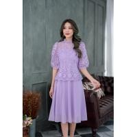 ราคา เดรสออกงาน เดรสลูกไม้เลื่อมแขนพอง สีชมพูกะปิ ม่วง ทรงเอ สวยมากค่ะ M 3XL ใส่ได้ทุกสีผิวค่ะ (16536096876)