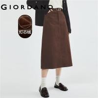 ราคา GIORDANO Women Skirts A Line 100 Cotton Corduroy Long Skirts Five Pocket Solid Color Simple Fashion Casual Long Skirts 05463685 (20229535694)