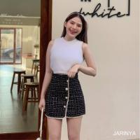 ราคา JARINYA กระโปรงผ้าสั้น กระโปรงทรงเอ ผ้าทวิตชาแนล แต่งกระดุม แต่งผ่าหน้า มีซับใน (13476731501)