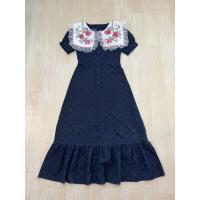 ราคา เดรสยีนส์ คอปกลายดอกไม้แต่งขอบระบายลูกไม้ งานน่ารักมาก (19998046925)