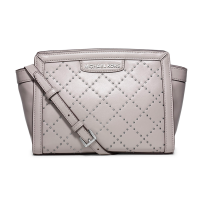 ราคา กระเป๋าสะพาย Michael Kors แท้ หนังแท้นิ่ม ประดับหมุดสีเงิน สายหนังสะพายเฉียงได้ MICHAEL KORS 30F5SMUM2L Selma Micro Stud Leather Medium Bag Pearl Grey (205262)