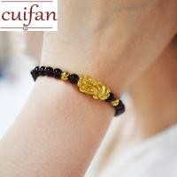 ราคา สร้อยข้อมือปี่เซียะดั้งเดิมสีทอง 18K คำขวัญหกตัวอักษร สร้อยข้อมือหินออบซิเดียน ของขวัญวันเกิดผู้ชาย (17079397160)