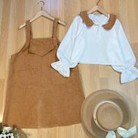 ราคา ส่งฟรี Set 2 ชิ้นเอี๊ยมกระโปรงลูกฟูก พร้อมเสื้อ mintsaruda (20249723767)