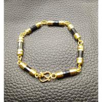 ราคา สร้อยข้อมือสีทองลายโกเมนเม็ดนิลดำ ไซส์ใหญ่ งานปราณีตสวยมาก ยาว 18 ซม ปรับขนาดได้ N1363 (14669618429)