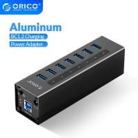 ราคา ORICO Aluminum USB Splitter 7 Port USB 3 0 HUB Support BC1 2 Charging with 12V Power Adapter For Macbook Accessories Desktop OTG A3H7 (18590144755)