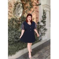 ราคา 239 ชุดเดรสสาวอวบ ชุดเดรสออกงานผ้าซาร่าแขนซีทรูมีสายมัดเอว (17037336863)