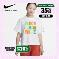 ราคา Nike Girls Boxy Print Tee White ไนกี้ เสื้อยืดเด็กหญิงทรง Boxy แบบพิมพ์ลาย สีขาว (19478545381)