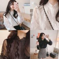 ราคา Shein เสื้อลูกไม้ คอตั้ง คอตต้อนปักฉลุแต่งเยอะขั้นสุดดด เสื้อแขนยาวงานปักฉลุแต่งลูกไม้ 3073 (17330890031)