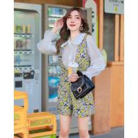 ราคา Aiyarin พร้อมส่ง 4XL จั้มผ้าทอสีเหลือง ลายดอก พร้อมเสื้อแขนยาวสีขาว (15818071857)