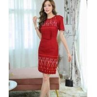 ราคา เดรสผ้าทอผ้าฝ้ายลายไทยชุดผ้าฝ่าย ชุดผ้าไทยสีแดง (17910413140)