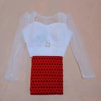 ราคา ชุดสาวมอญ ชุดผู้หญิง ชุดประจำชาติมอญ เสื้อขาวผ้าถุงแดง (20392425671)