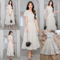 ราคา พร้อมส่ง M L ป้าย Orange Juice Set เสื้อ กระโปรง ปักฉลุลายสีครีม (18288350445)