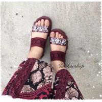 ราคา รองเท้าสวม2ตอนสายรัด ประดับคริสตัล สูง1 5นิ้ว รองเท้าผู้หญิง W31 (10488217604)